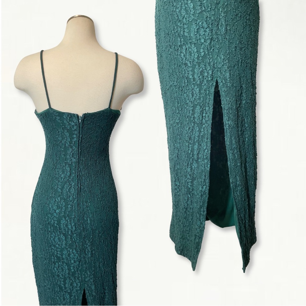 Vintage 1990s Frederick’s of Hollywood Green Lace Sequin + Studded Formal Dress - Picture 7 of 9